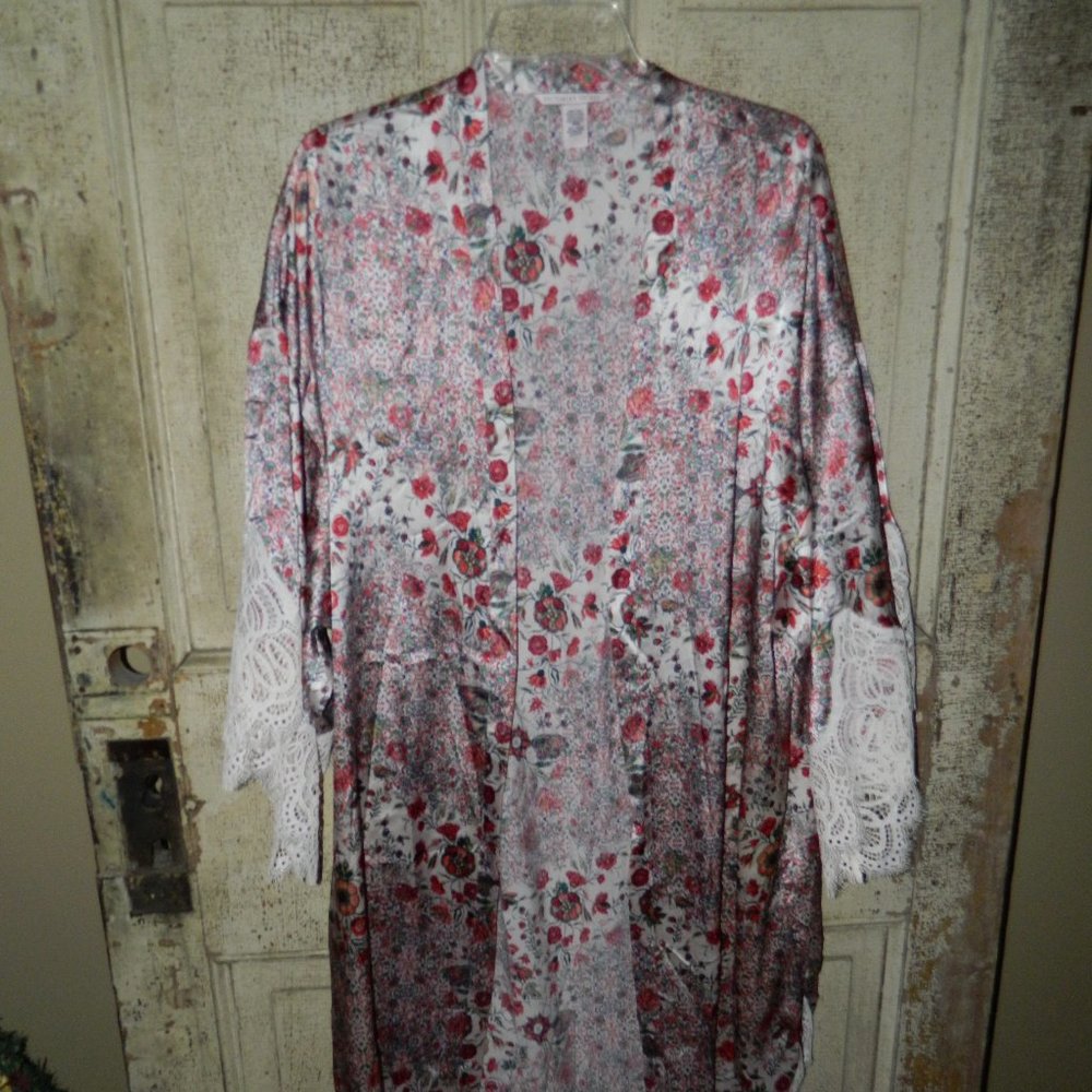 VICTORIA'S SECRET Floral Romantic Print Lace-trim Kimono Robe M/L (N-4)
